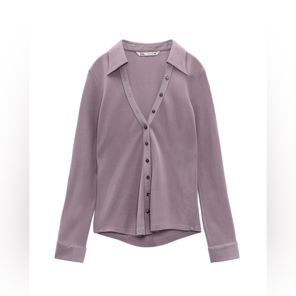 ZARA fitted knit button up blouse